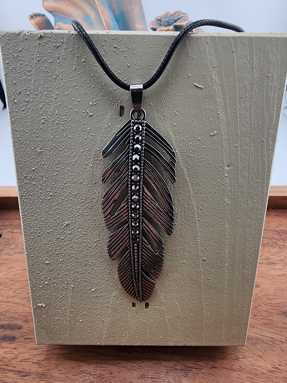 Men's Feather Pendant Necklace - Silver Tone